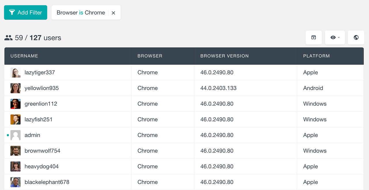 Filter WordPress users by browser