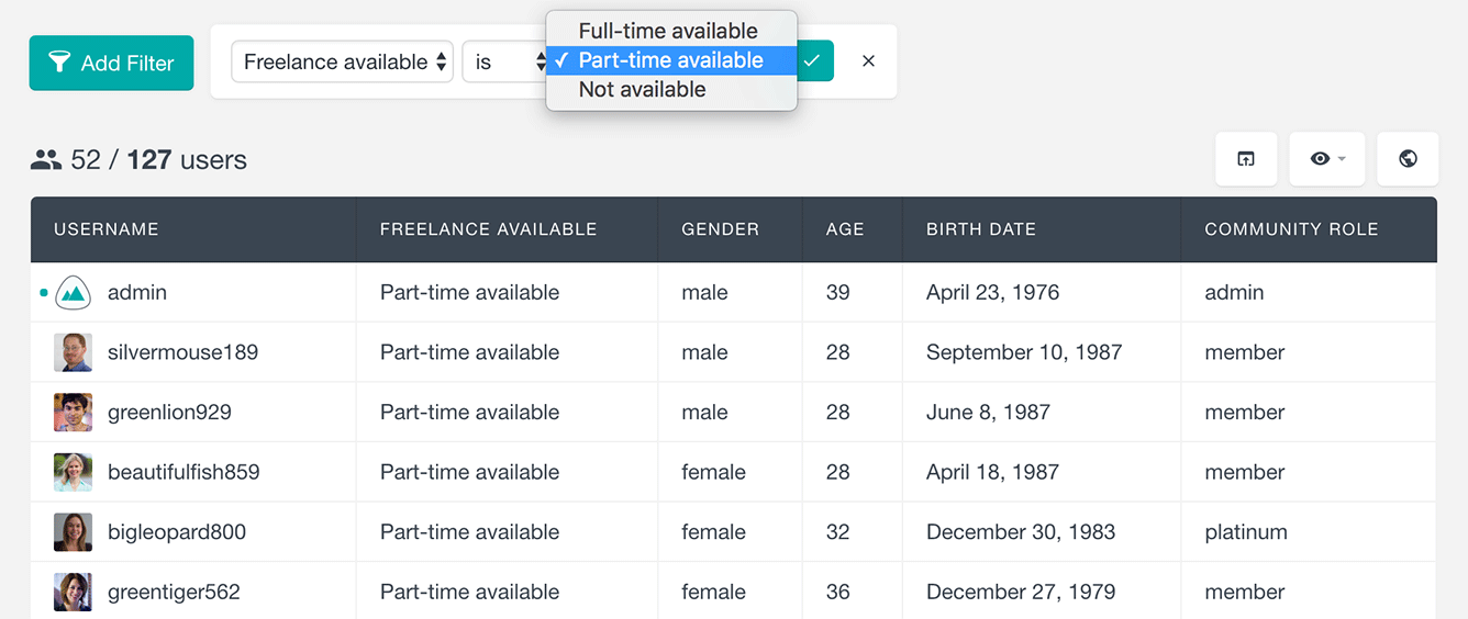 Users Insights plugin ultimate member filter users by option