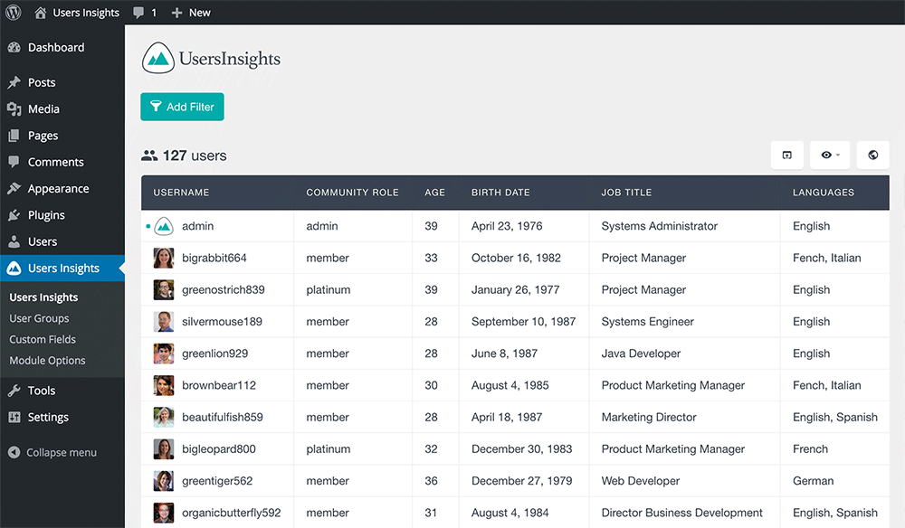 Users Insights and ultimate member user list