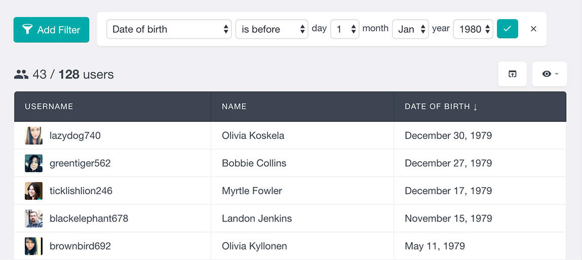 gravity forms filter users by date field