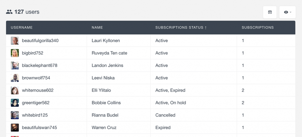 WooCommerce Subscriptions – Search and Filter User Data - Users Insights