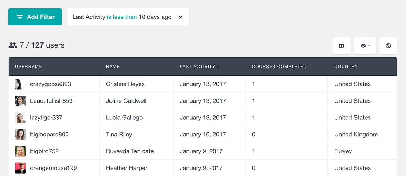 search LearnDash users by last activity date
