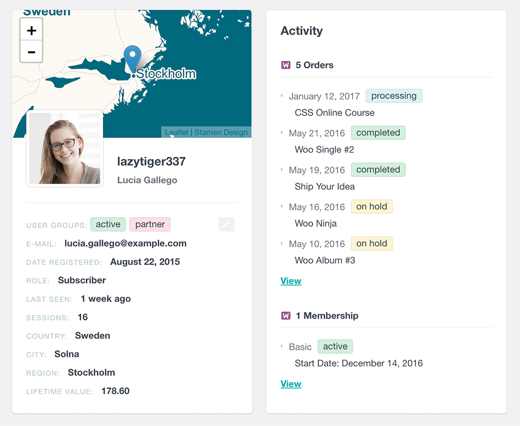 WooCommerce order history in user profile