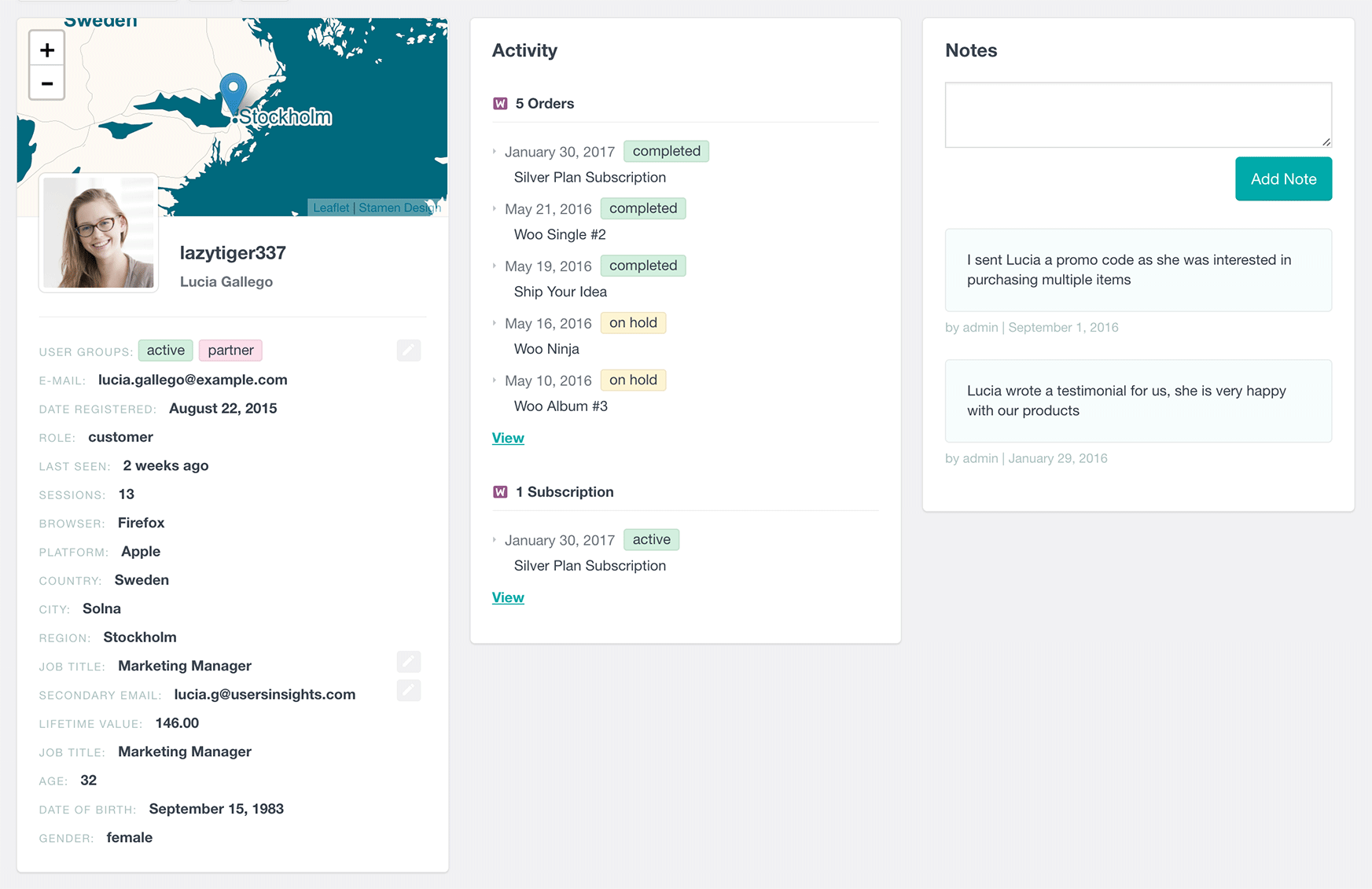 woocommerce customer profile