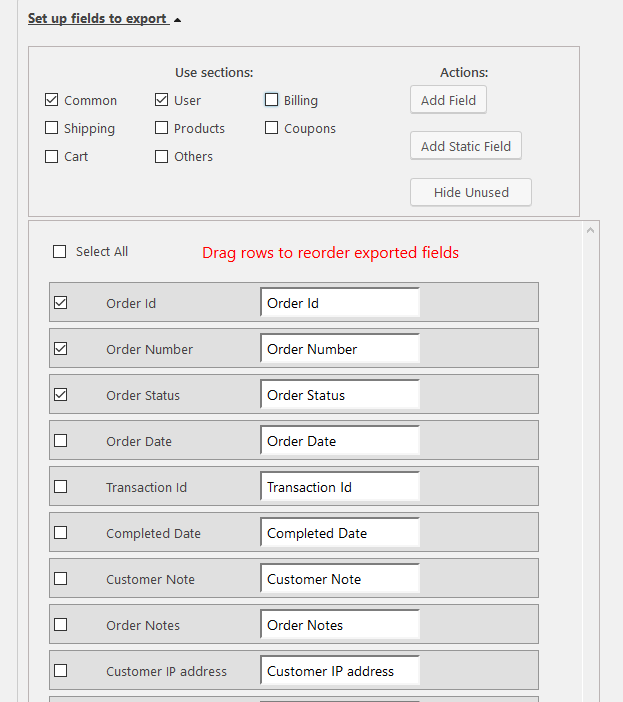 woocommerce export data fields 