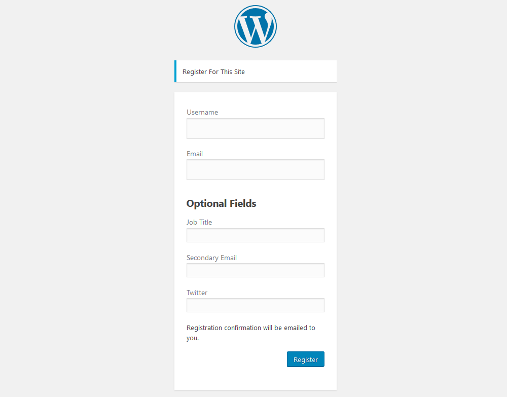 Register form with optional fields