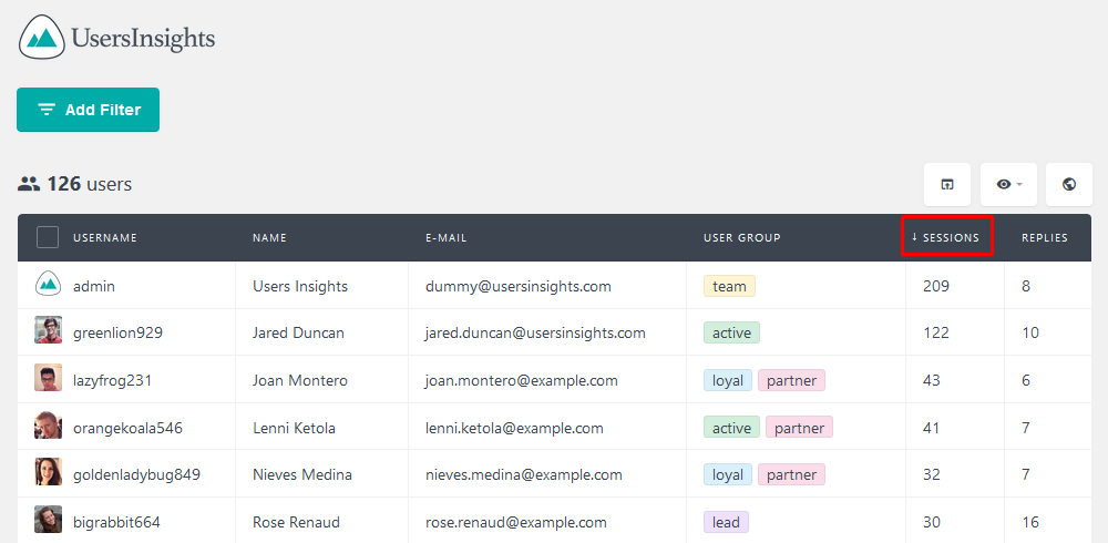 Order users by sessions