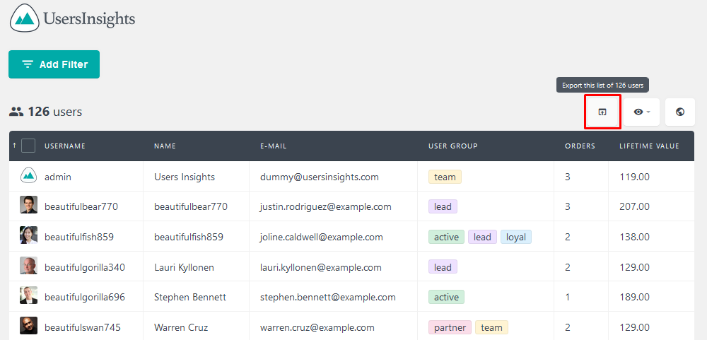 Export users by lifetime value