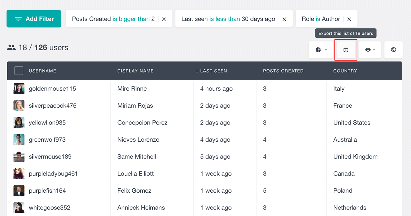 Export WordPress user segment