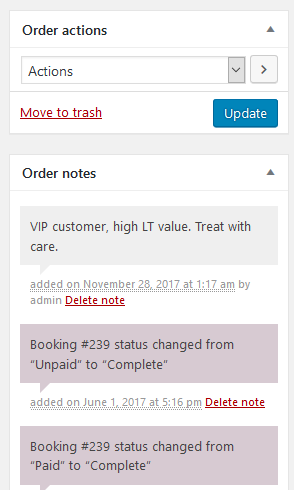 WooCommerce order notes