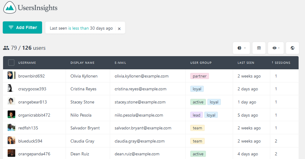 Dynamic user list: Users seen in the last 30 days