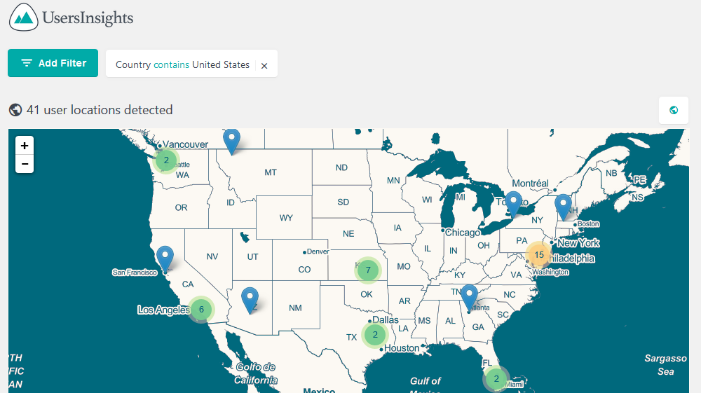 Map view of US users