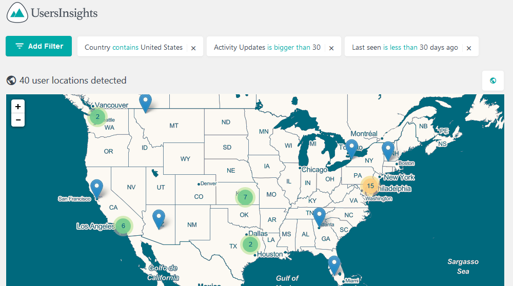 Map view of the most active users