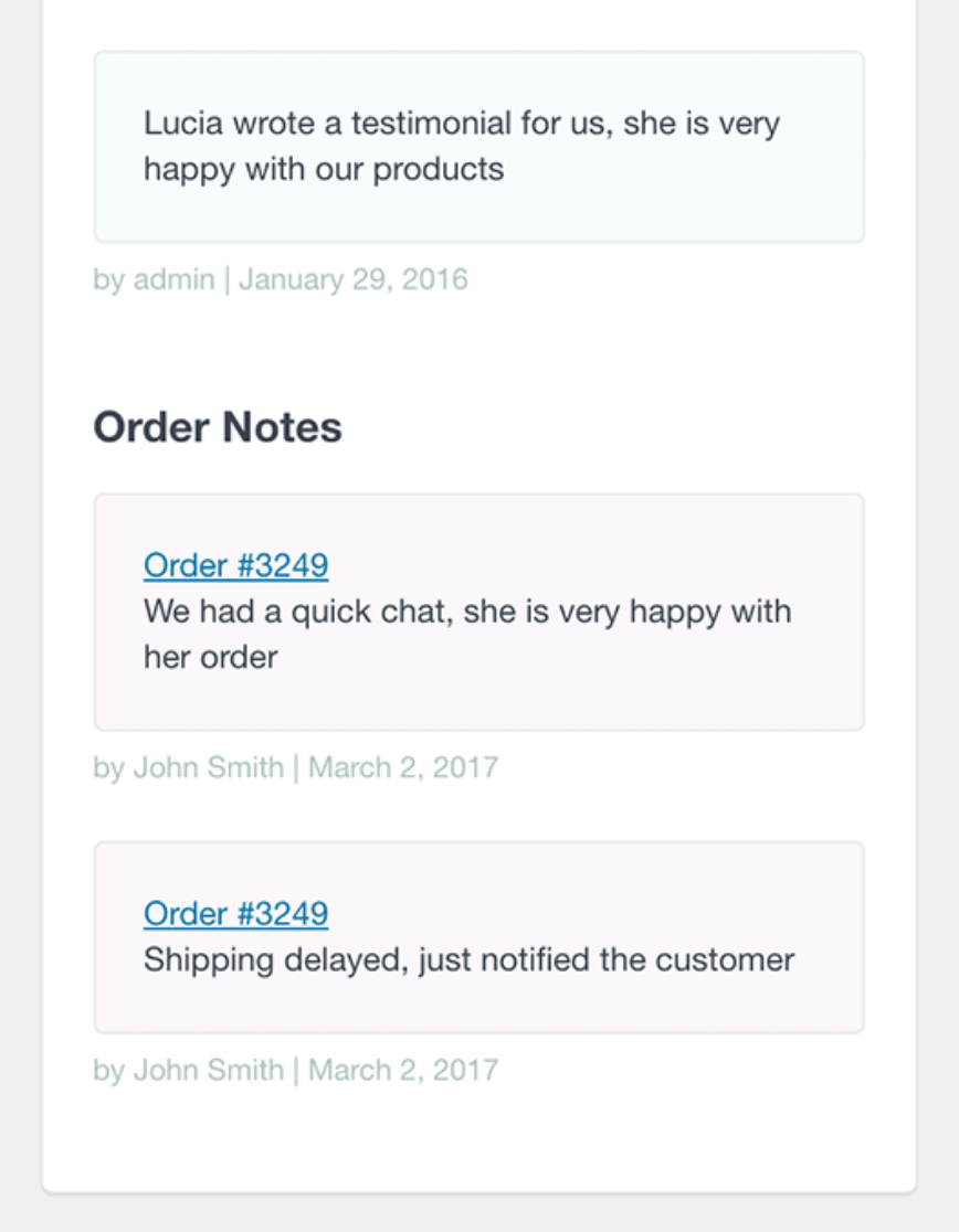 WooCommerce order notes in customer profile