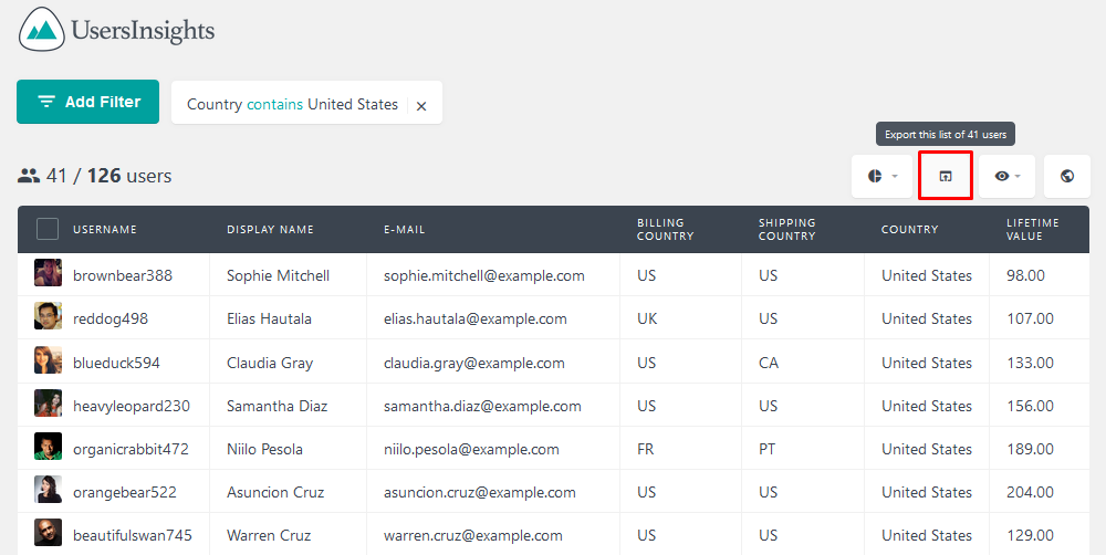 Exporting customers with country