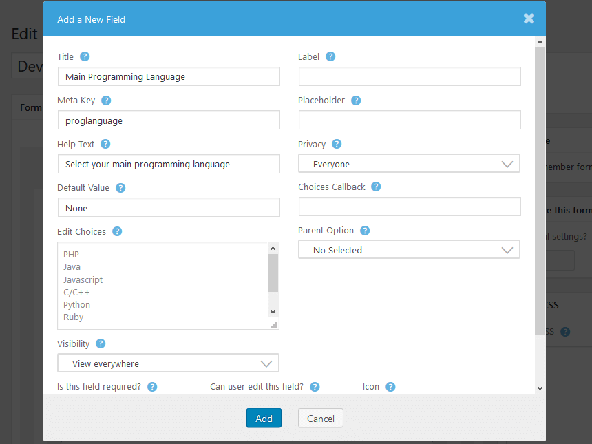 Main Programming Language custom field