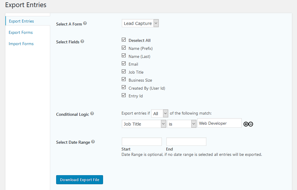 Gravity Forms Export tool