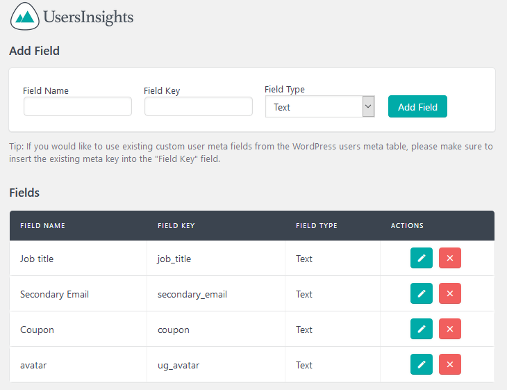 Users Insights mapping custom fields