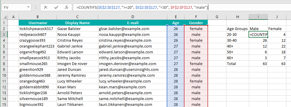 Excel file finding age ranges