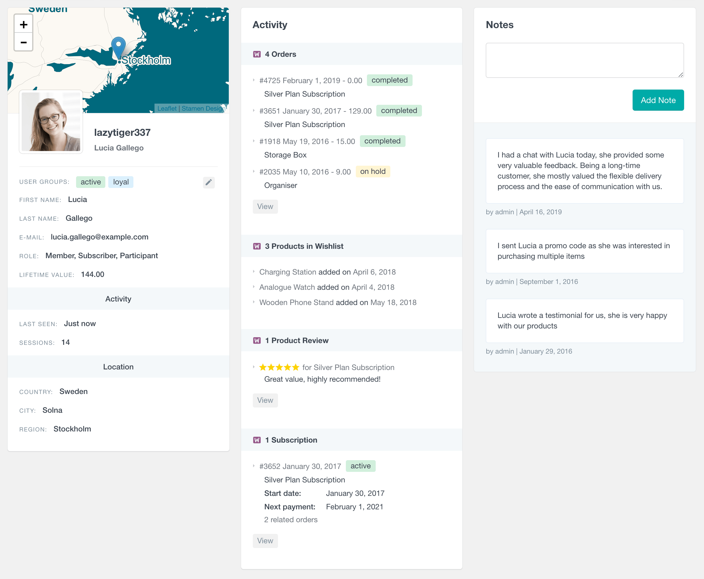 WooCommerce customer profile