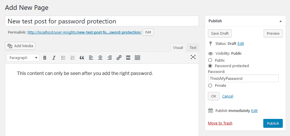 Creating a WordPress private page using password protection