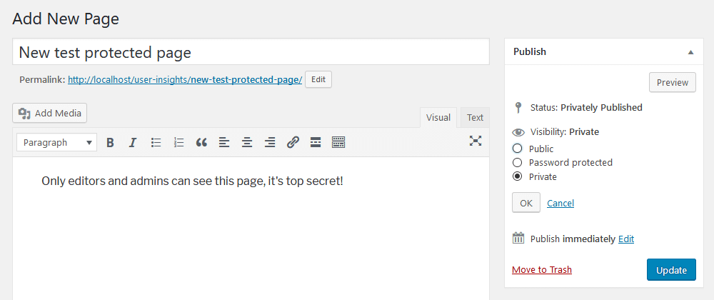 Create private pages in WordPress