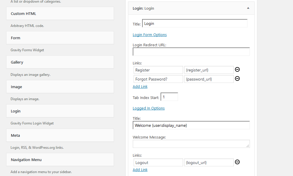 gravity forms user log in