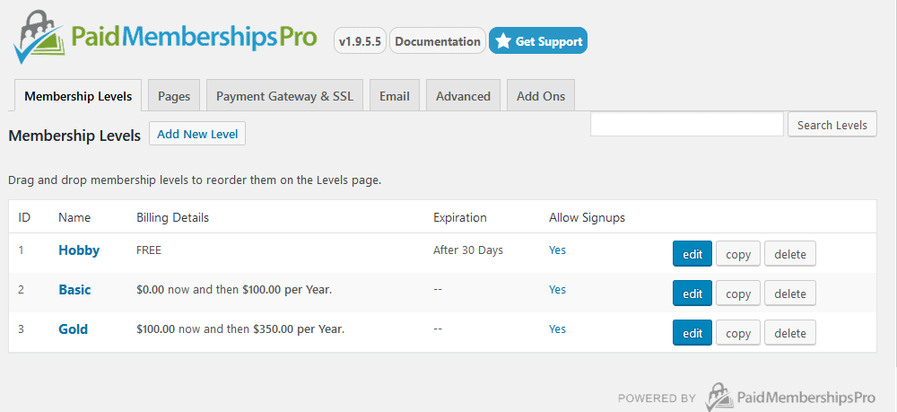 Different membership levels for private content