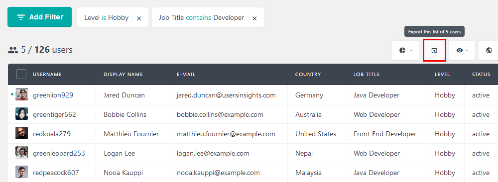 Export users based on their membership level and occupation