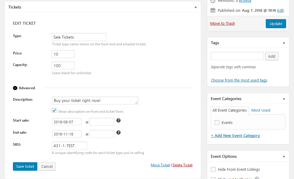 Tickets sales options