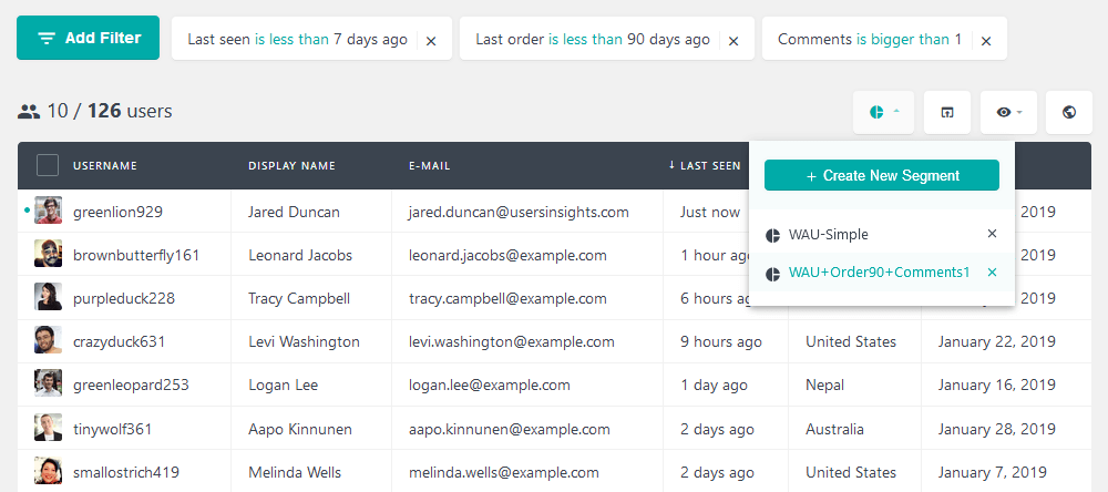 Complex WAU User engagement metric saved as segment