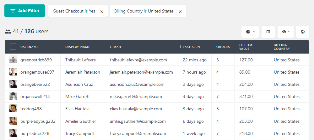 Filter users based on billing country
