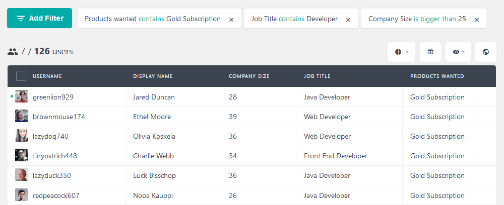 Filter users based on multiple questionnaire answers