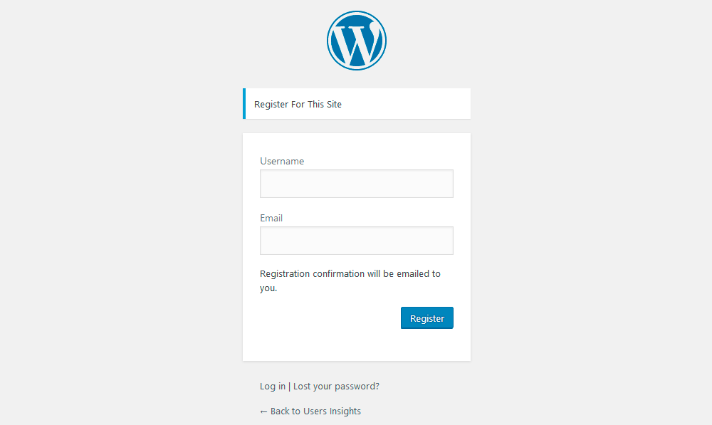 Default WordPress registration page