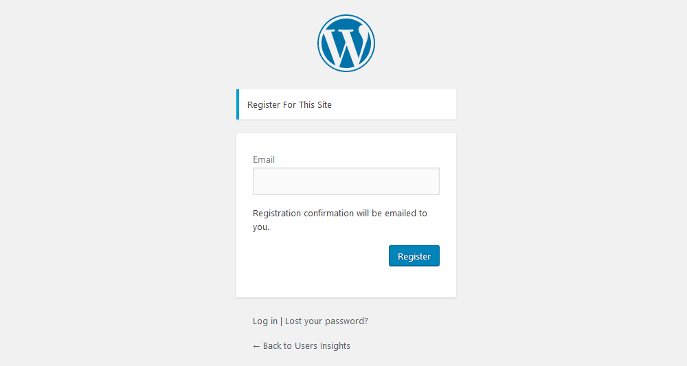 New WordPress registration page