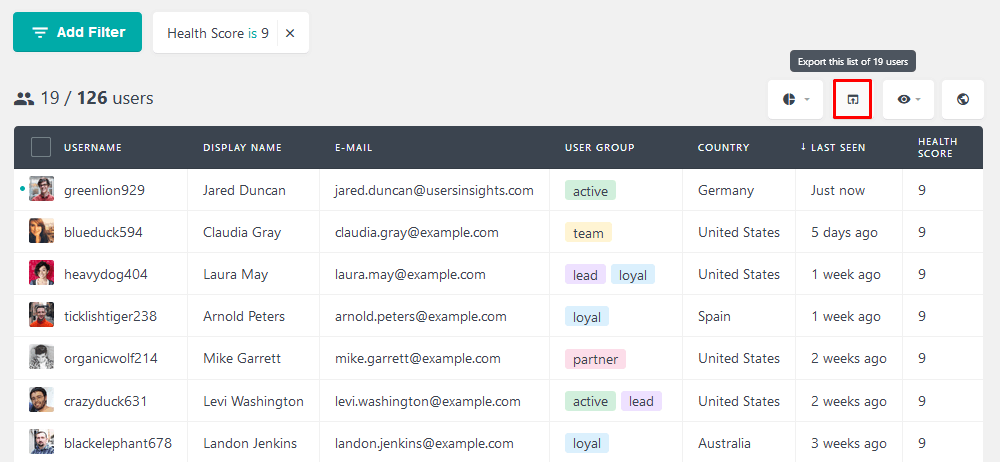 Export customer scoring system for health score