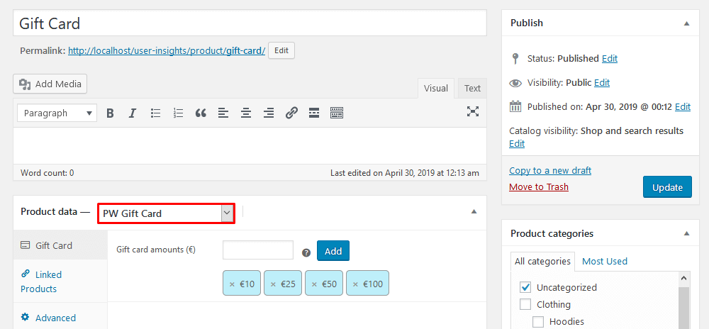 WooCommerce Gift Card product type