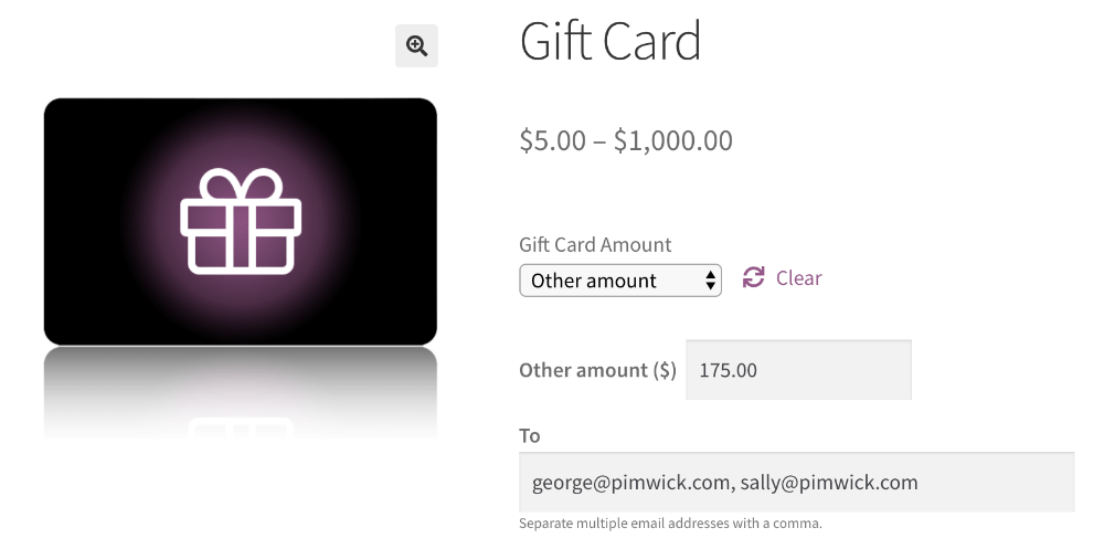 Gift Card user entered amounts
