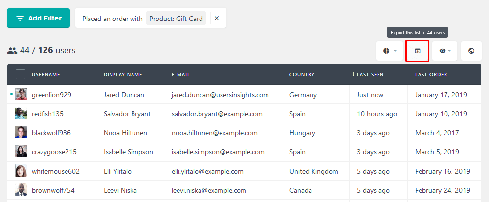 Export WooCommerce gift card buyers list