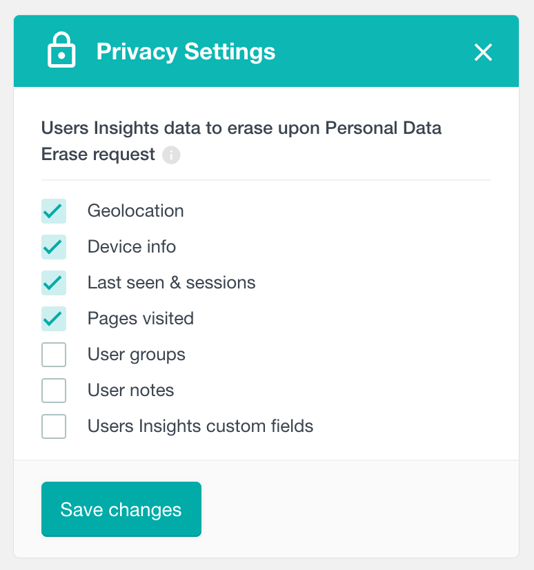 Users Insights personal data erase settings