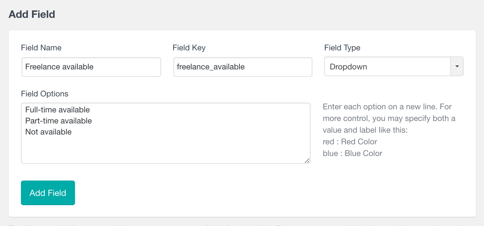 User custom field dropdown