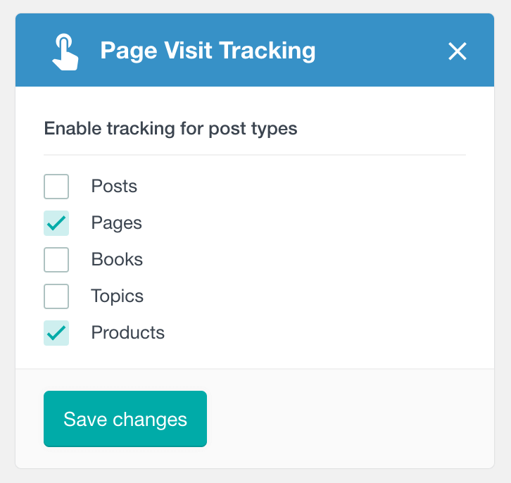 WordPress page visit tracking select post type