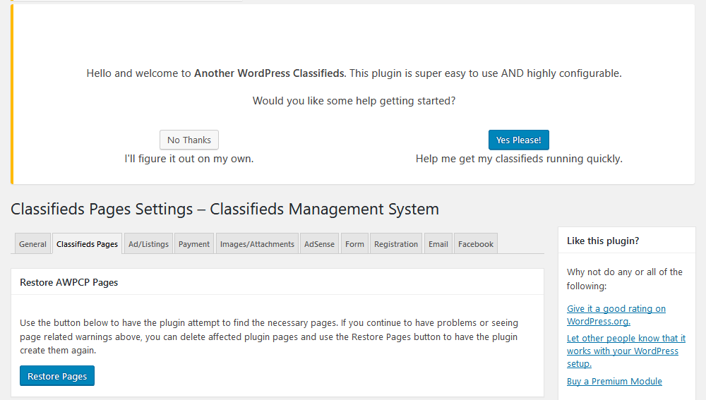 Classifieds settings - easy setup