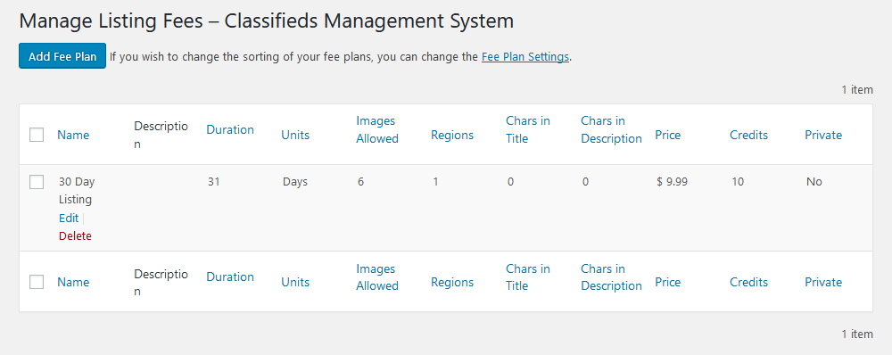 Create different listing fees