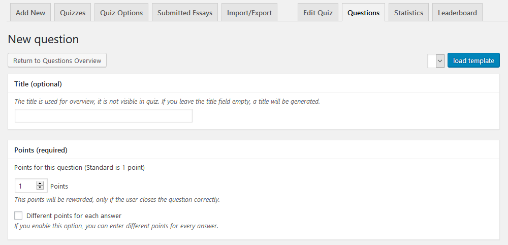 new quiz question options