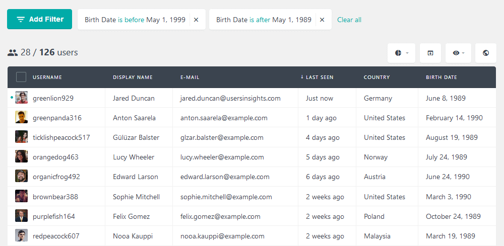 Filter ultimate member users based on date of birth ranges