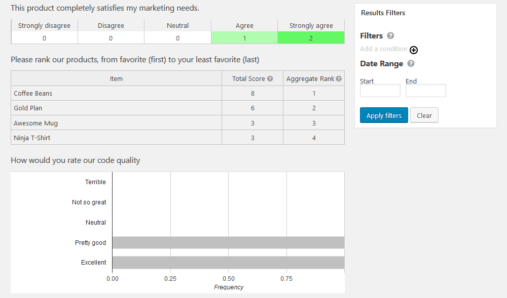 Survey results in Gravity Forms