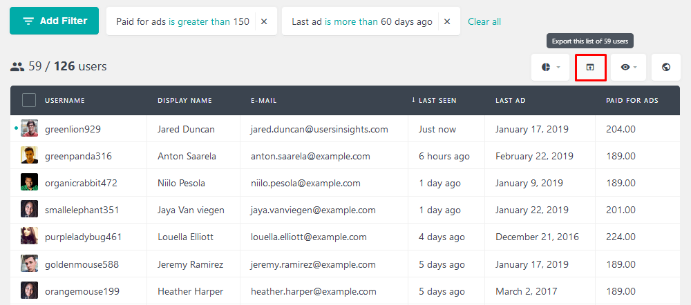Export users list for ad posters