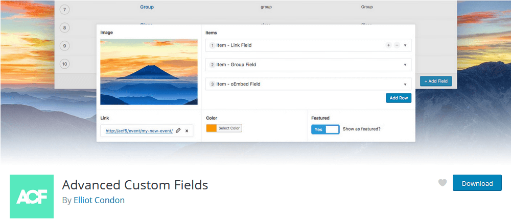 Advanced custom fields plugin