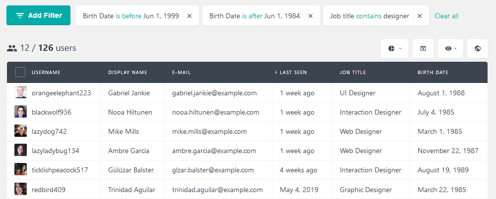 Filter users based on age and profession